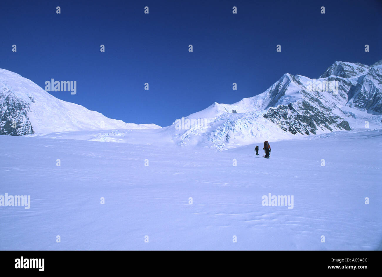 Mountaineers decending the Kahiltna glacier West Buttress route Denali Alaska USA Stock Photo