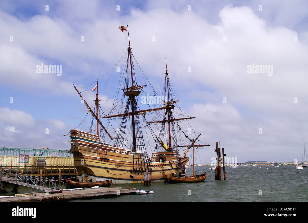 Replica of the Mayflower II in Plymouth Harbor Stock Photo