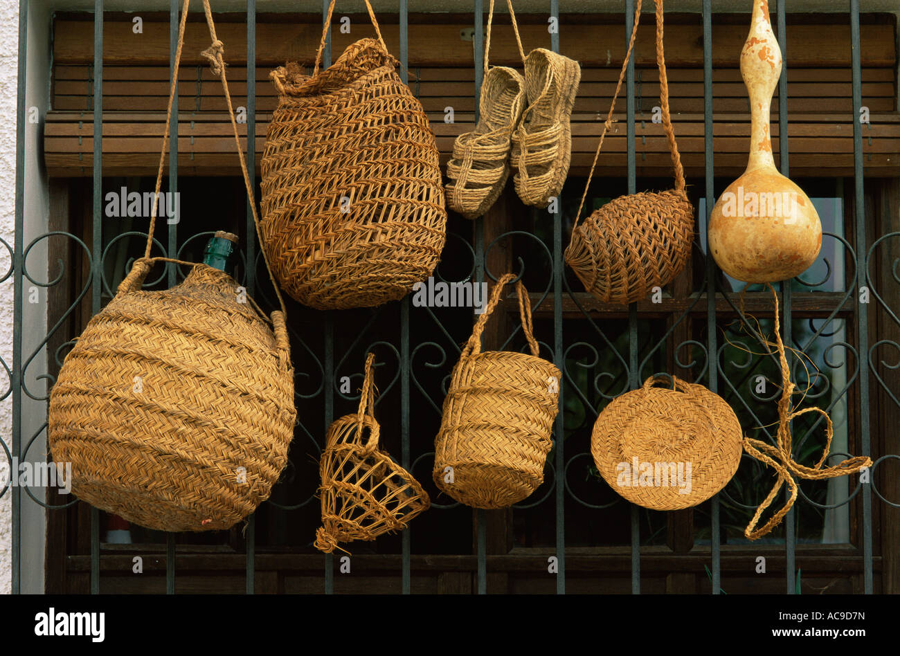 Traditional baskets woven from Sparto grass Macrochloa tenacissima Alicante Spain Stock Photo