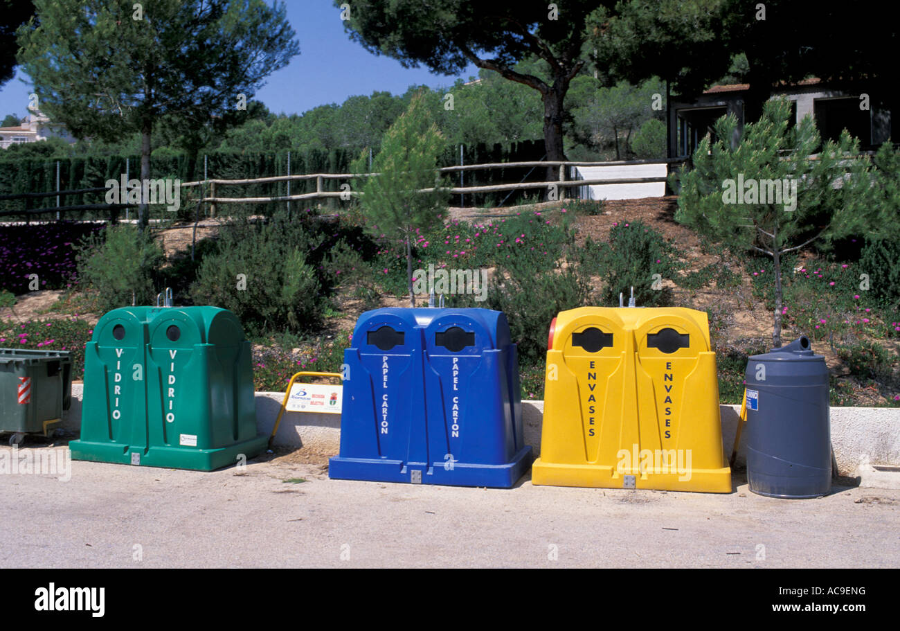 Recycling bins Spain Stock Photo Alamy