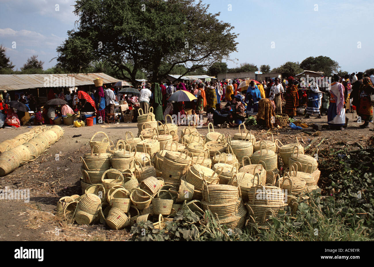 Basket stall at Masai market Magugu Tanzania Stock Photo