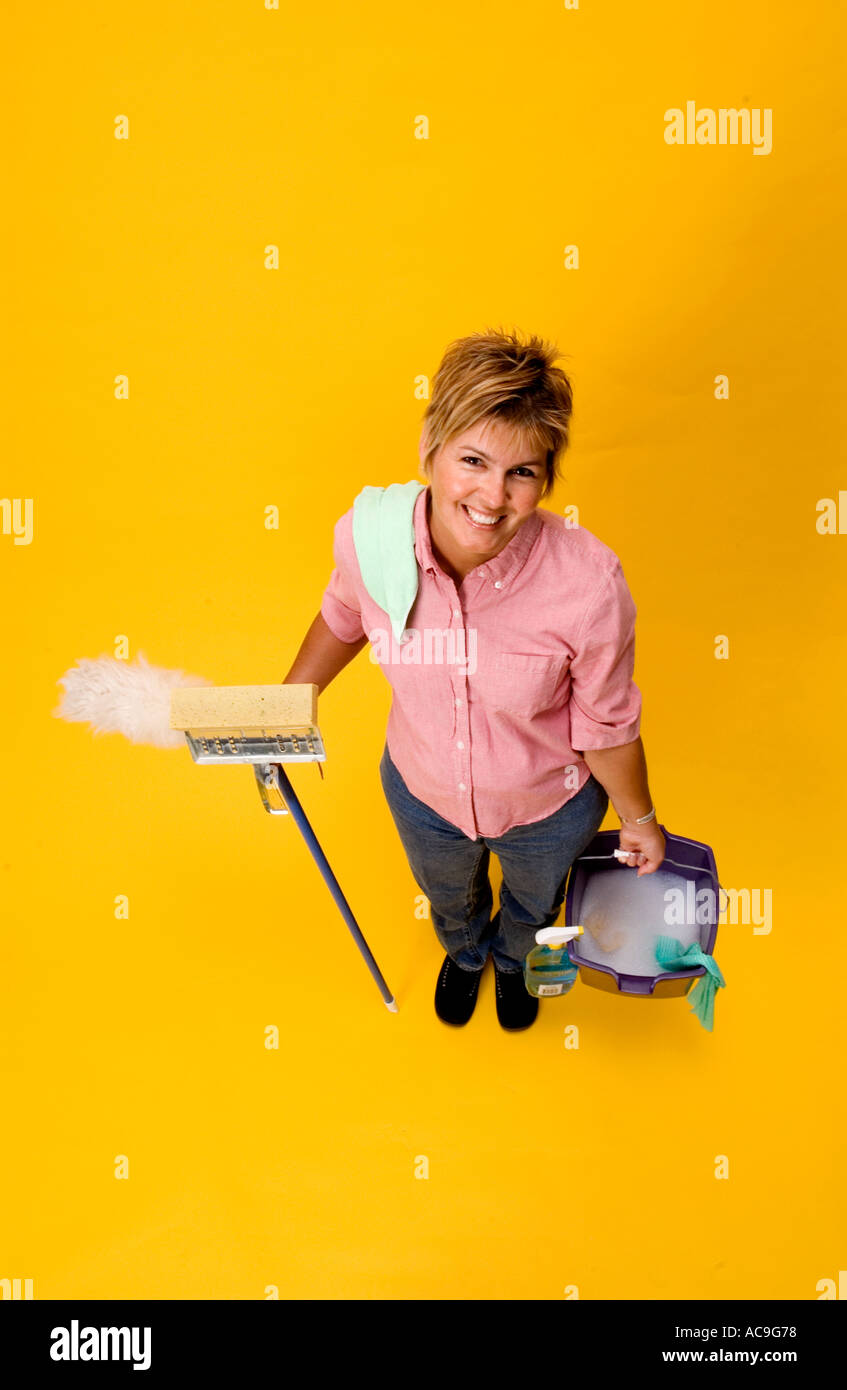 Woman with mop and bucket Stock Photo Alamy