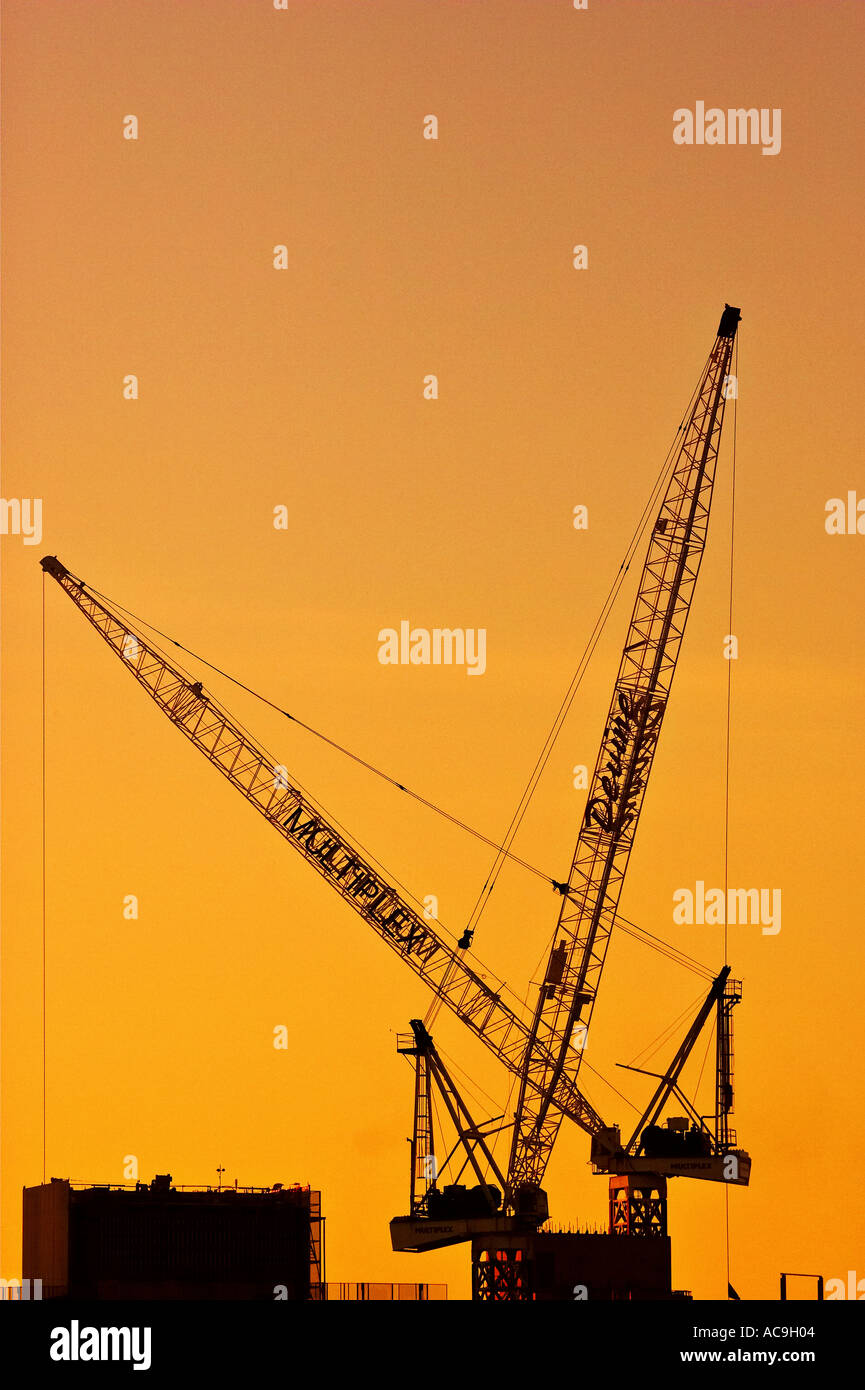 Tower Cranes at Dawn Melbourne Victoria Australia Stock Photo Alamy
