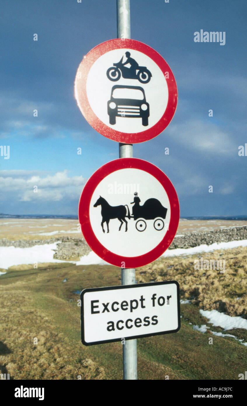 Traffic prohibition signs Malham North Yorkshire Stock Photo