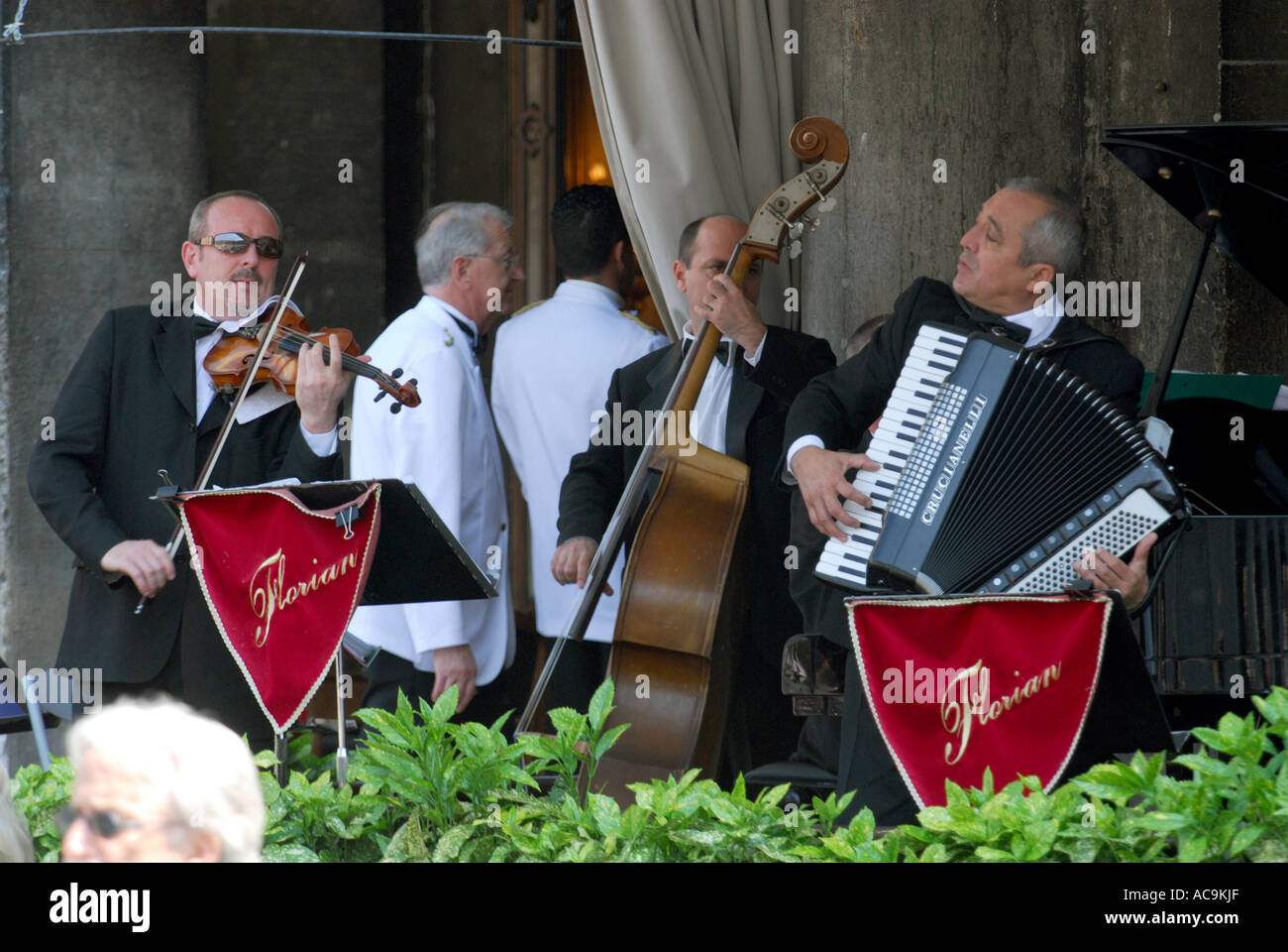 Musicians at Florian Cafe St Marks Square Venice Italy Stock Photo