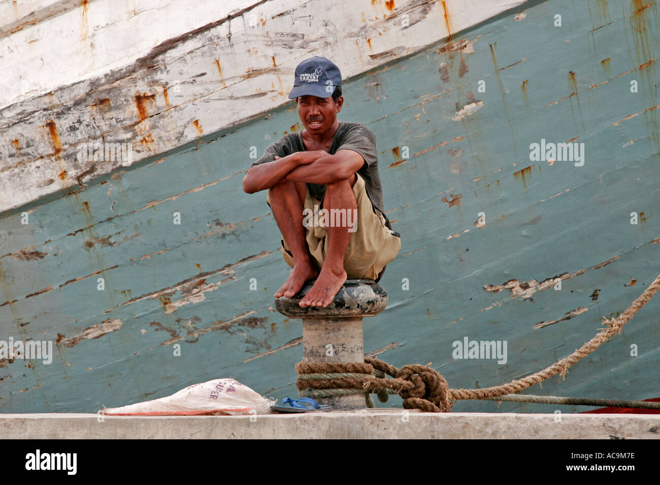 Worker at Sunda Kelapa Harbour Jakarta Stock Photo