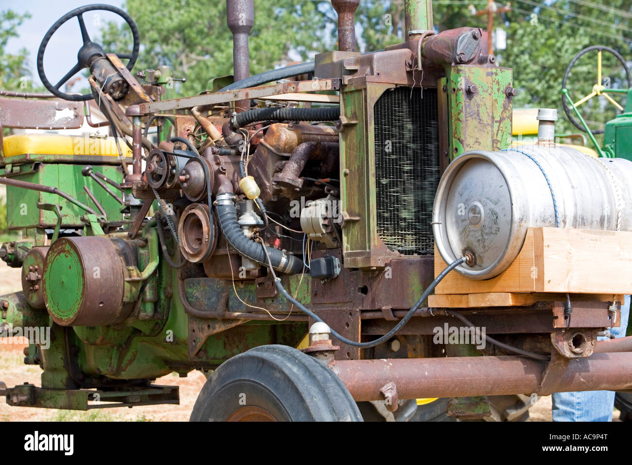Tractor engine antique beer keg gas Stock Photo Alamy