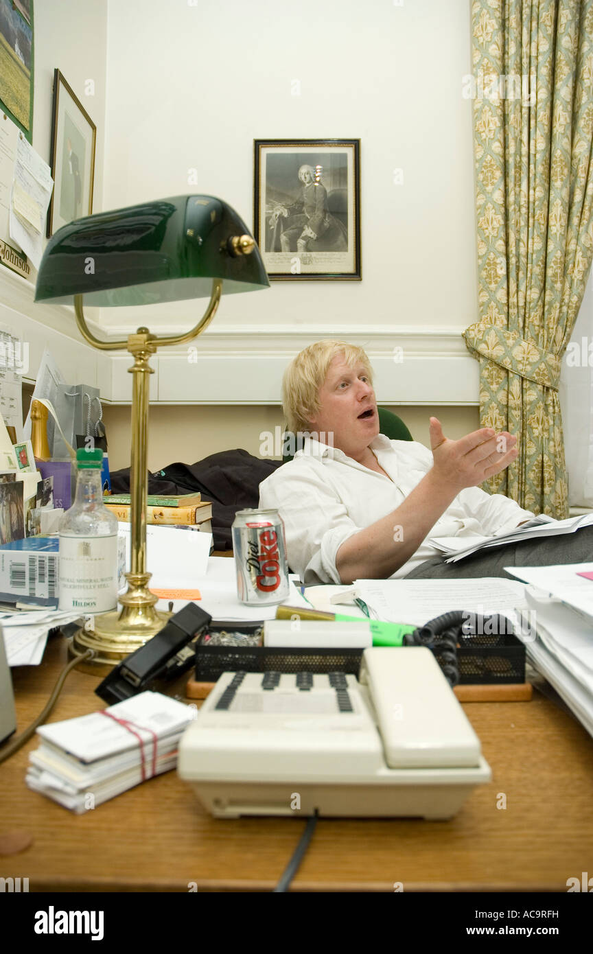 Boris Johnson, Conservative MP for Henley in his office in Portcullis House, London, England Stock Photo