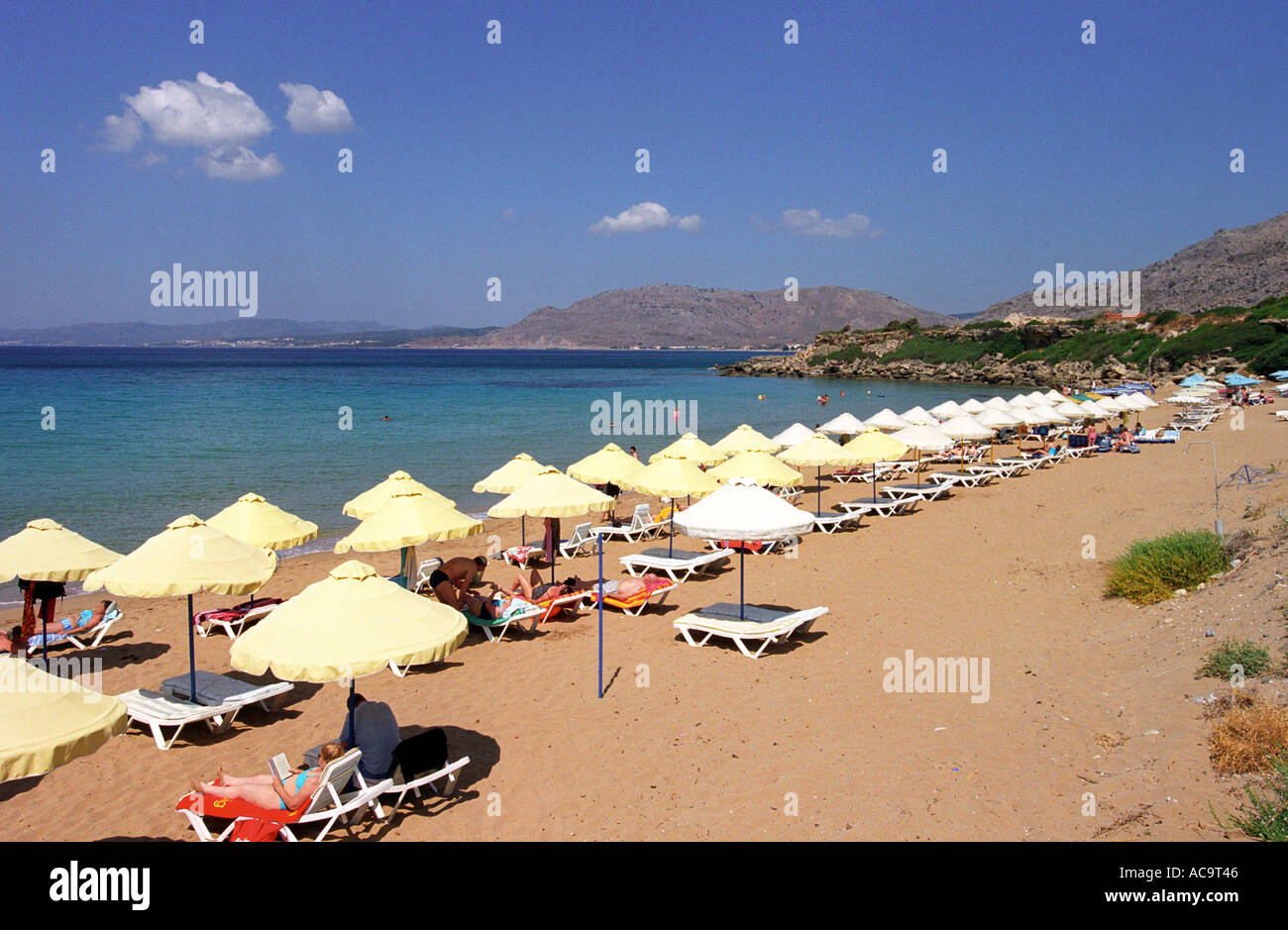 Pefkos Beach in Rhodes Stock Photo