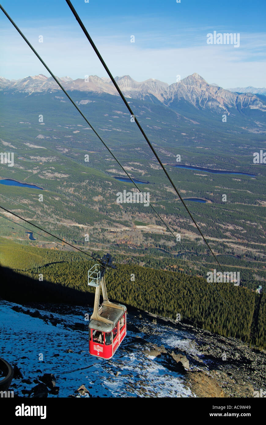 Gondola on the Jasper tramway rising up Whistler mountain Jasper