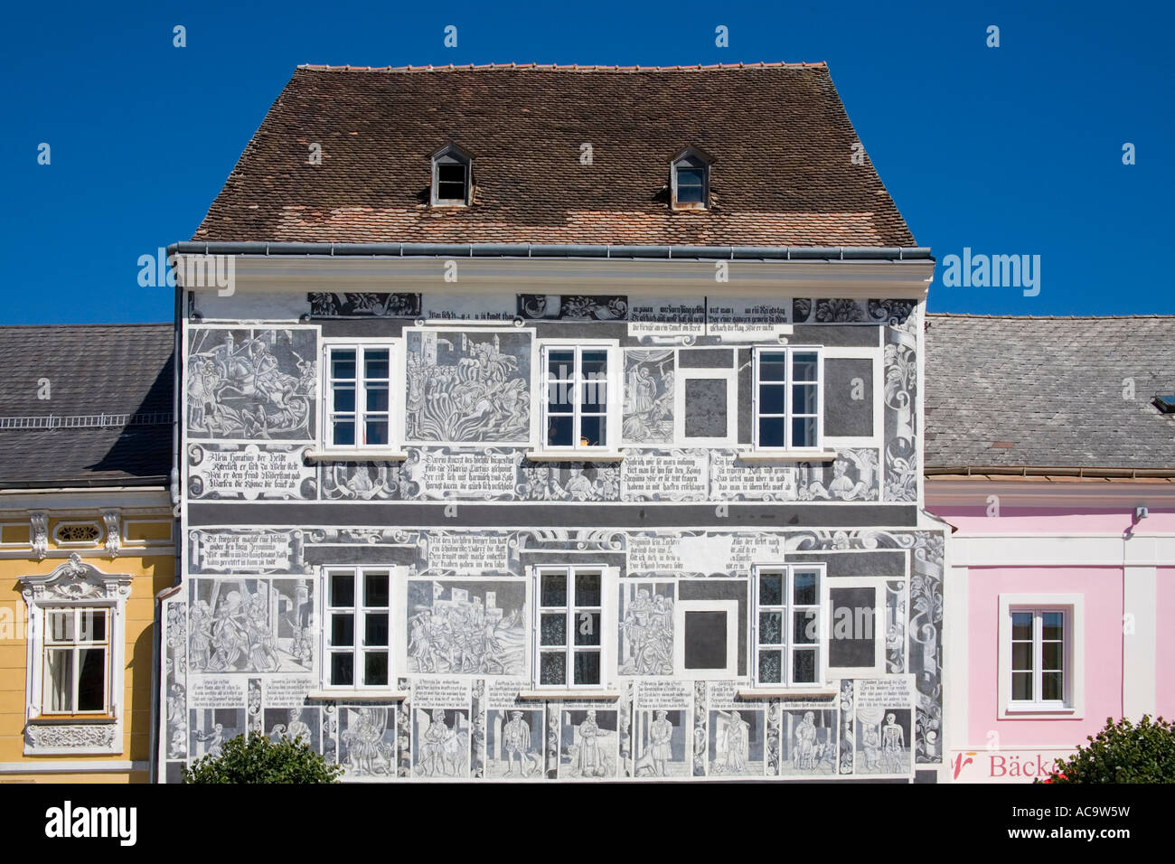 Sgraffito house in Weitra, Waldviertel Region, Lower Austria, Austria Stock Photo
