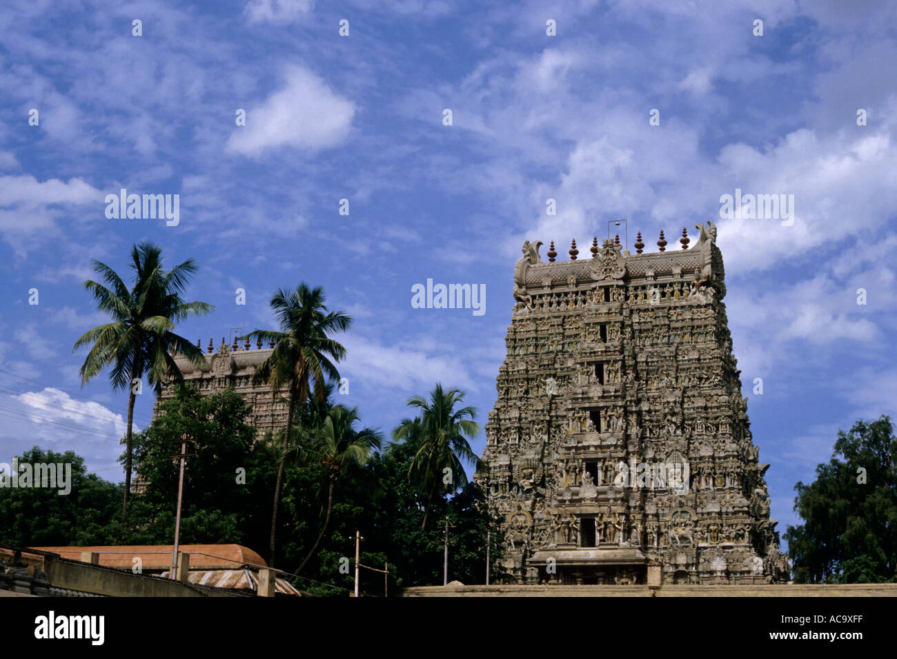 Meenakshi Amman Temple - Two Of The Gopurams Or Gateway Towers, Madurai ...