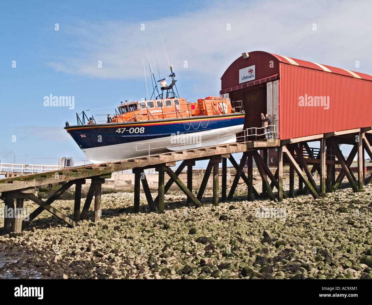 Tyne Class lifeboat on a slipway at Teesmouth, Cleveland, UK Stock Photo
