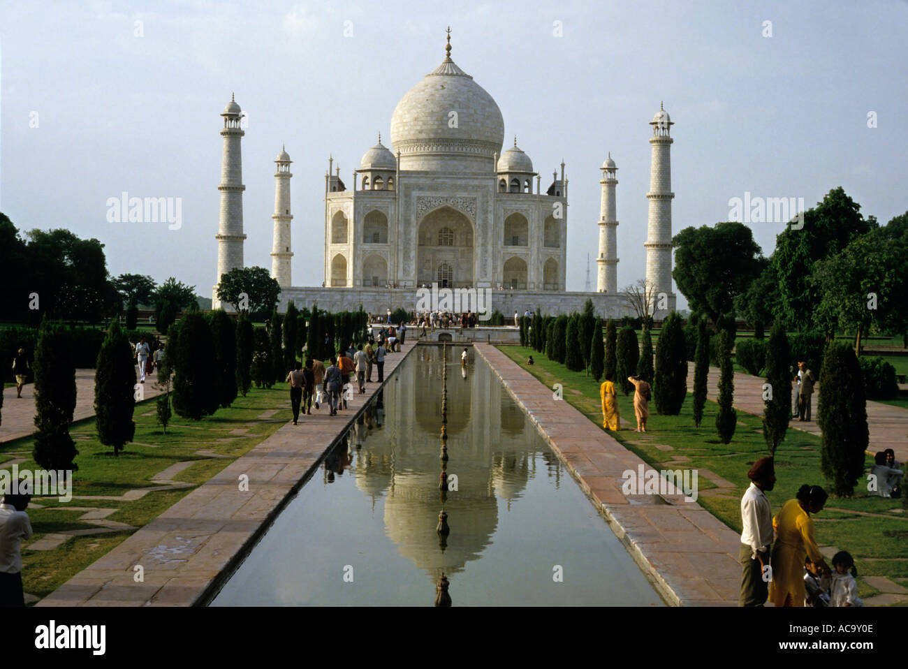 Tourists visiting the Taj Mahal, Agra, India in the early evening Stock Photo