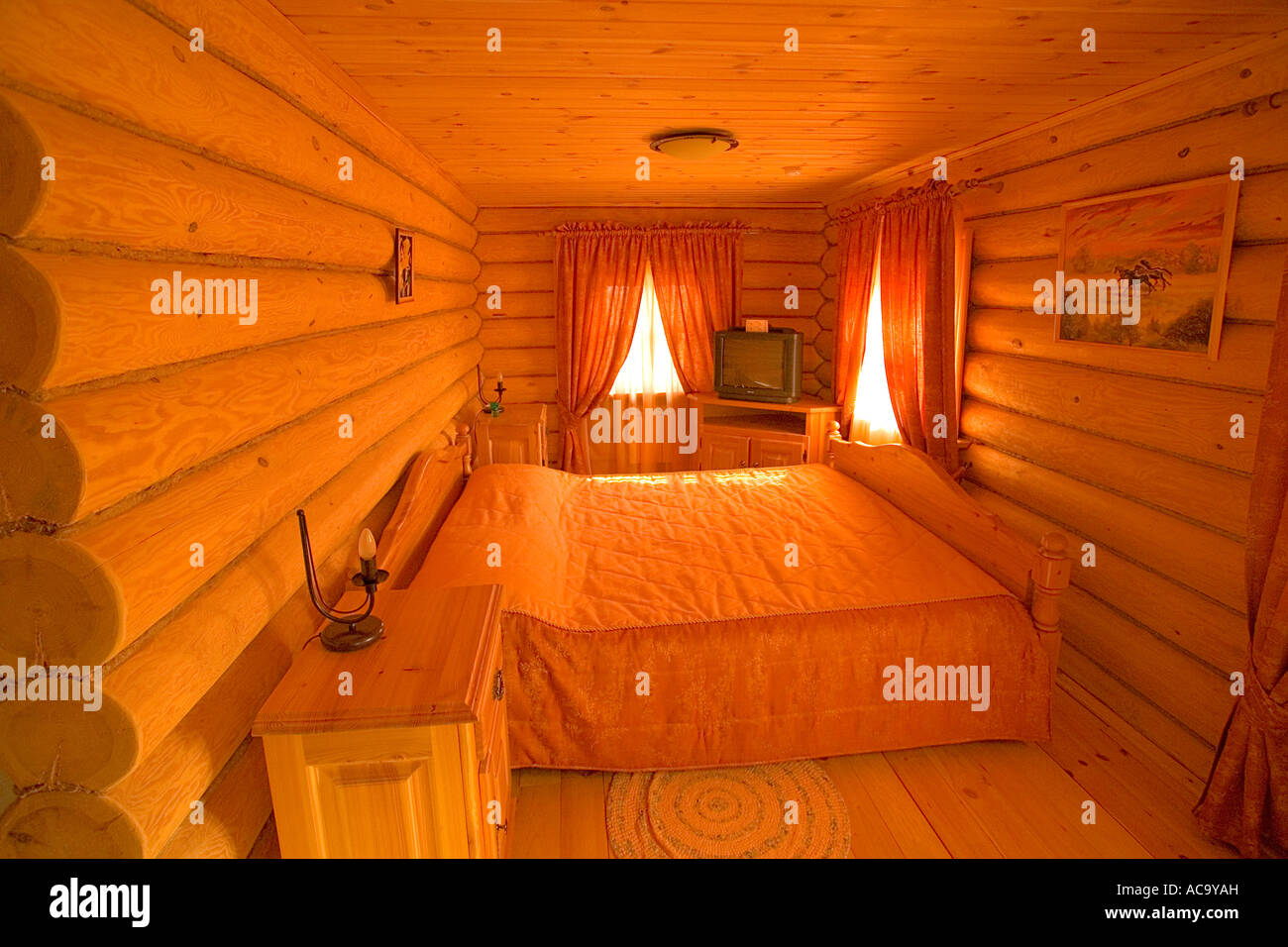 Wooden hotel room inside, hotel, Diveyevo Slobodca, Russia Stock Photo ...