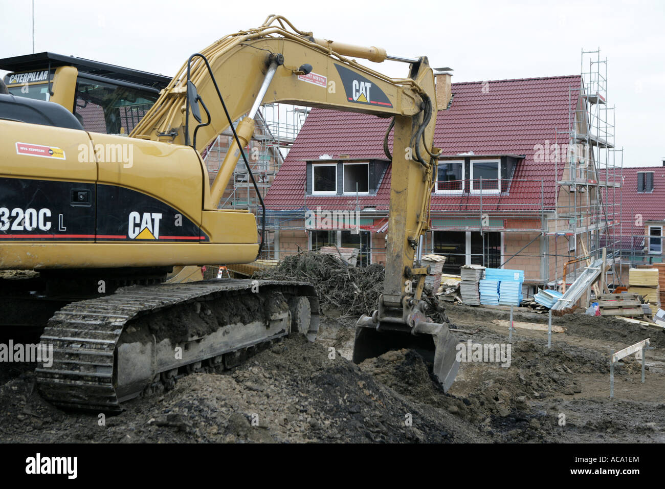 Excavation for the foundation of a new house, Essen, North Rhine-Westphalia, Germany Stock Photo