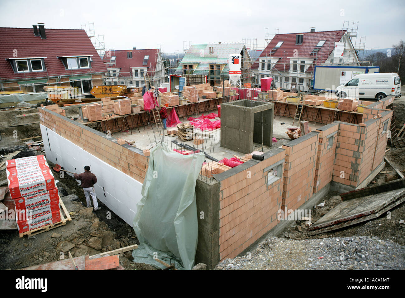 Construction site of private houses, Essen, North Rhine-Westphalia, Germany Stock Photo