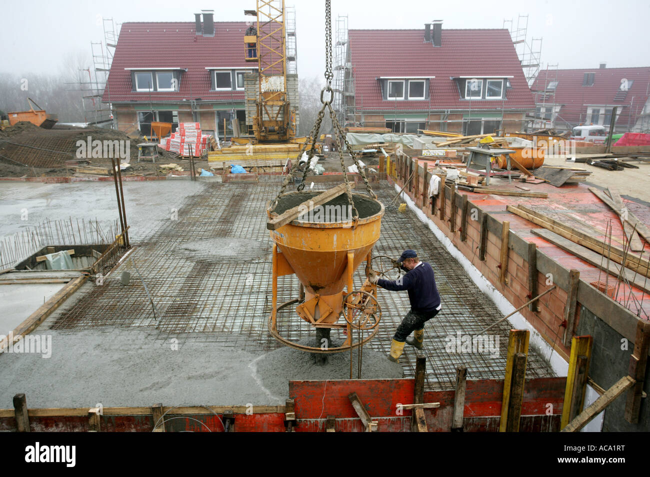 Concrete works on a construction site, Essen, North Rhine-Westphalia, Germany Stock Photo