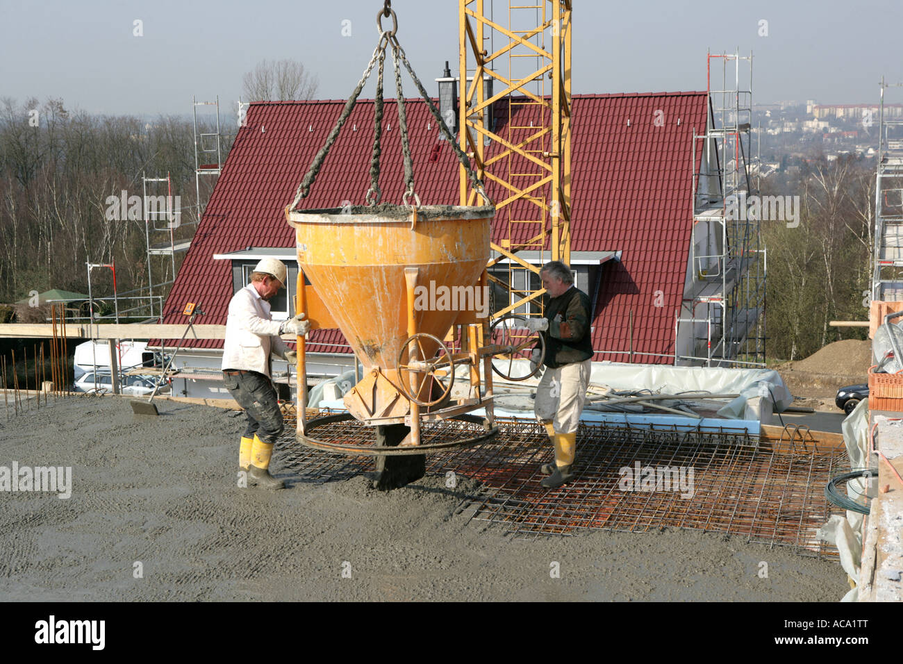 Concrete works on a construction site, Essen, North Rhine-Westphalia, Germany Stock Photo