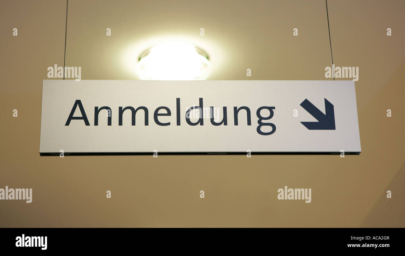 Registration sign in a hospital, Germany Stock Photo