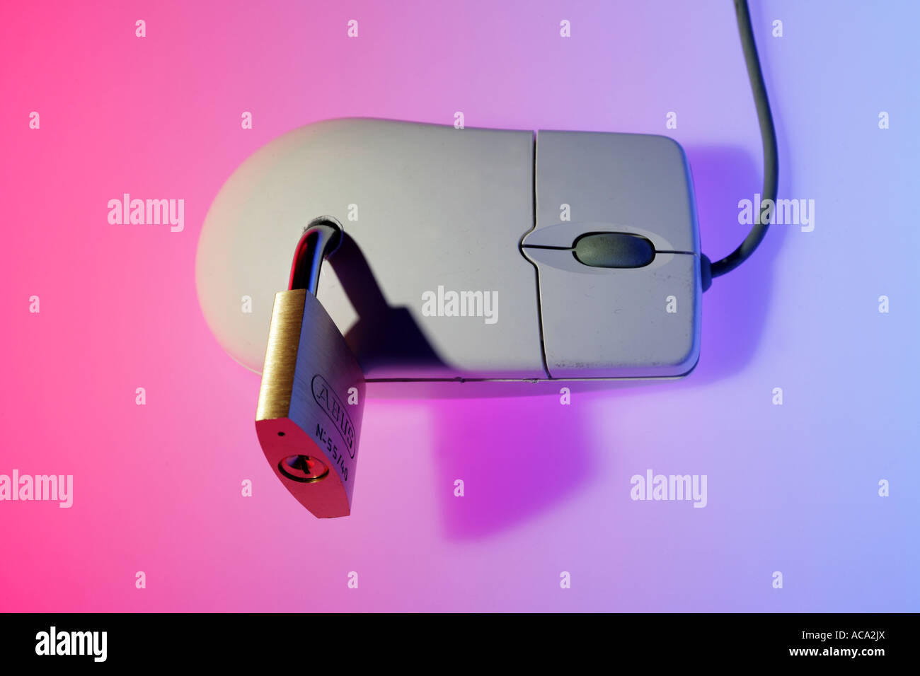 Symbolic photo, computer safety, Computer mouse with lock Stock Photo