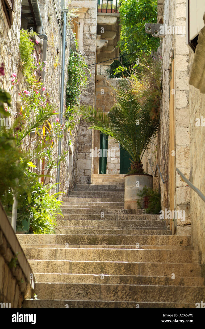 Street with steps in Hvar on the Island of Hvar, Croatia Stock Photo