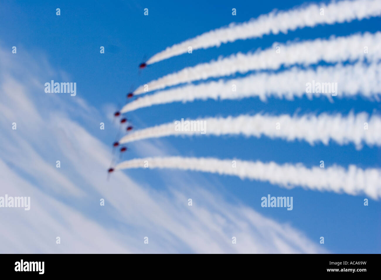 Aerobatic dsiplay from the red arrows of the RAF UK Flying Hawk 100