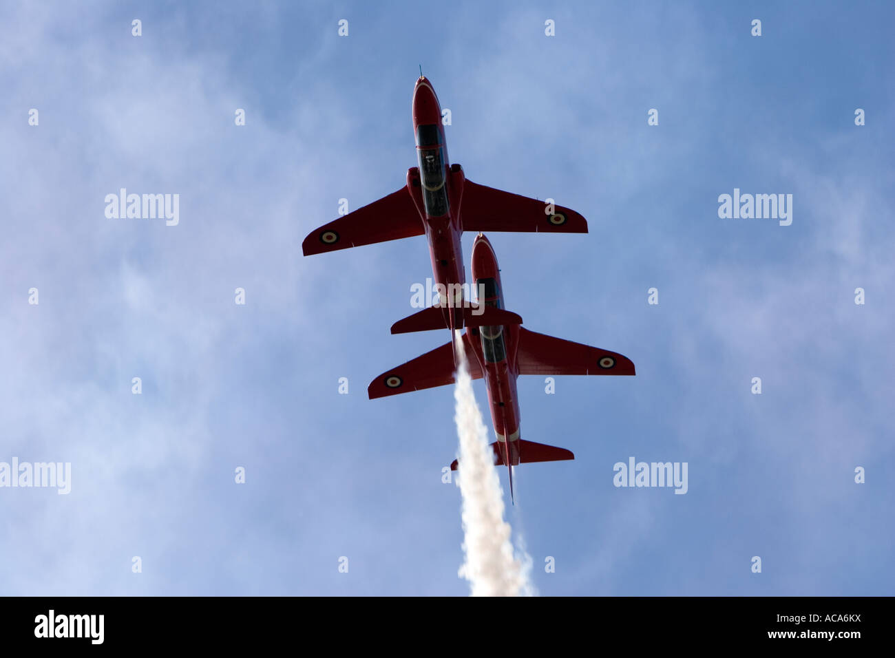 Aerobatic dsiplay from the red arrows of the RAF UK Flying Hawk 100
