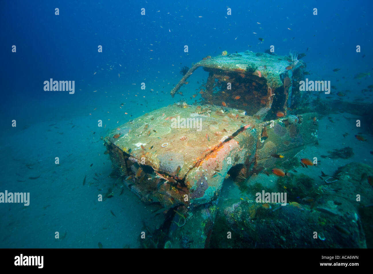 Car wreck underwater Stock Photo
