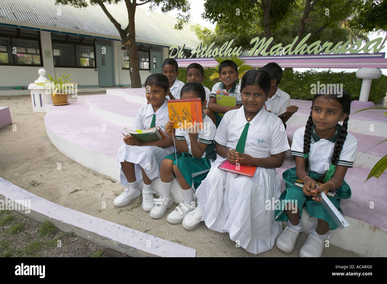 Children in school Dh. Atholhu Madharusa, promoted by UNICEF, Maldives Stock Photo