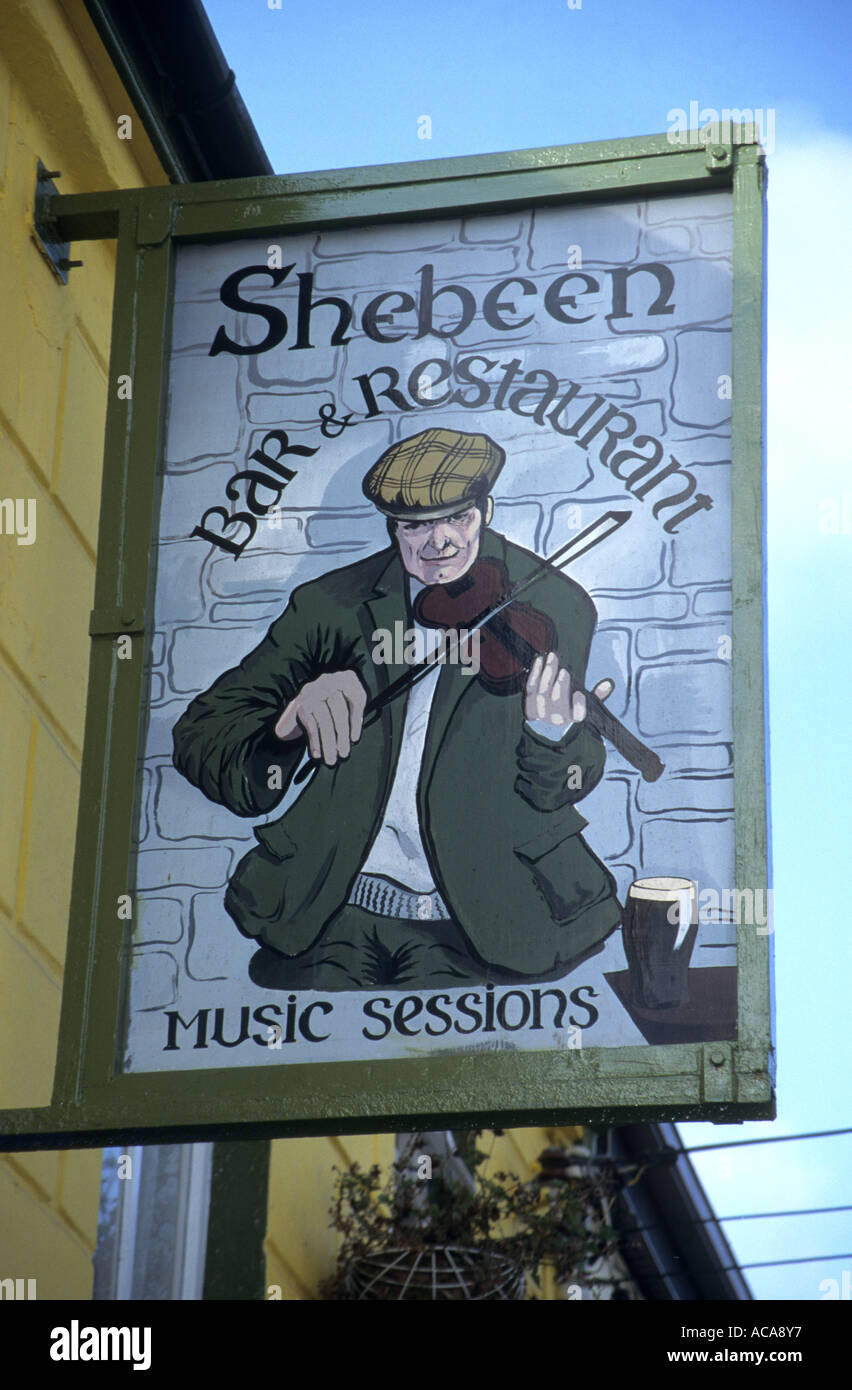 Traditional Irish Pub sign Shebeen fiddler Stock Photo