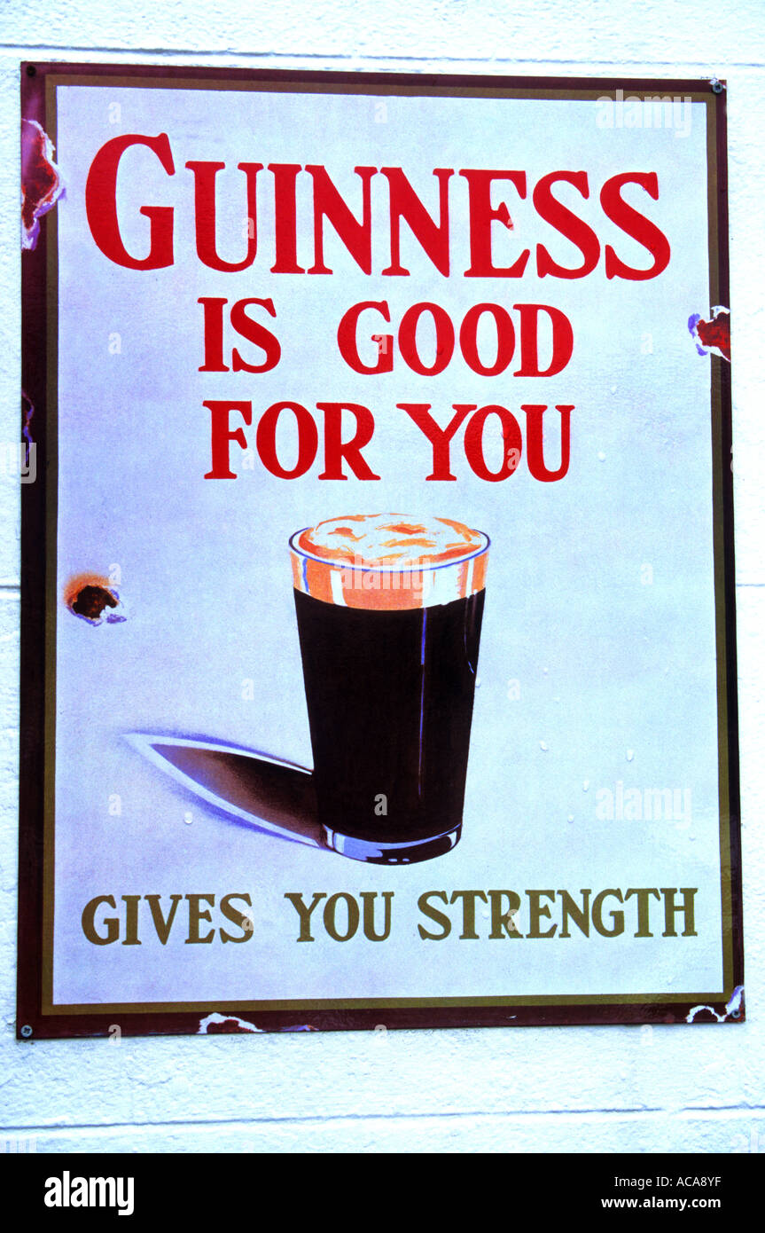 Traditional Irish Pub sign  'Guinness is good for you' Stock Photo