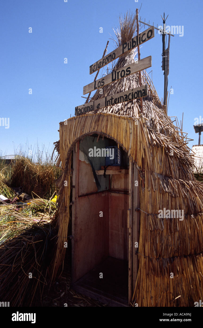 Telephone box - Floating Islands, Lake Titicaca, Puno, PERU Stock Photo