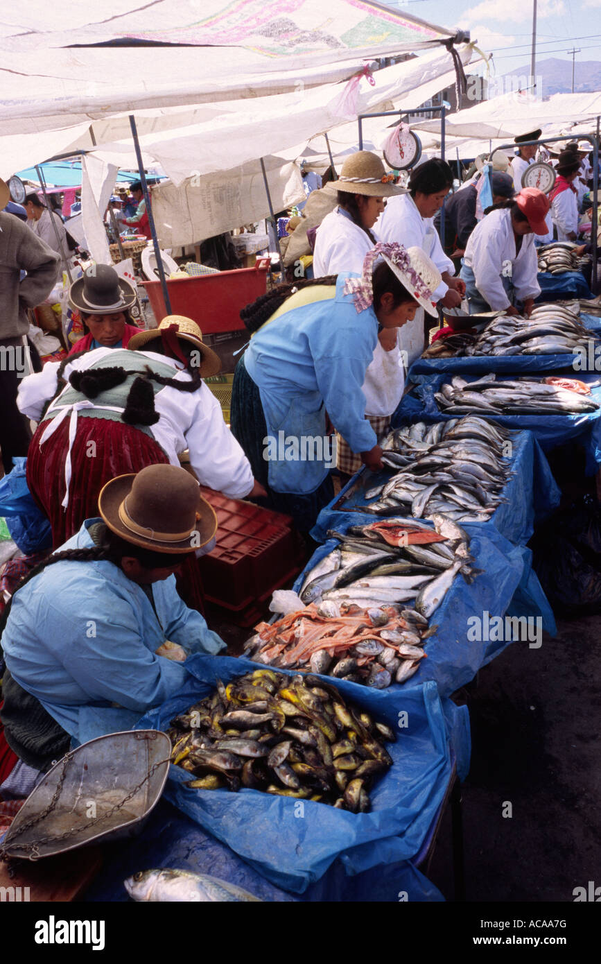Fish market - Puno, PERU Stock Photo