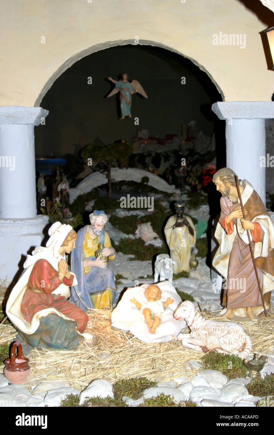Spectacular nativity scene in the historic Church of St Nicholas in Tolentino ,'le Marche', Italy Stock Photo