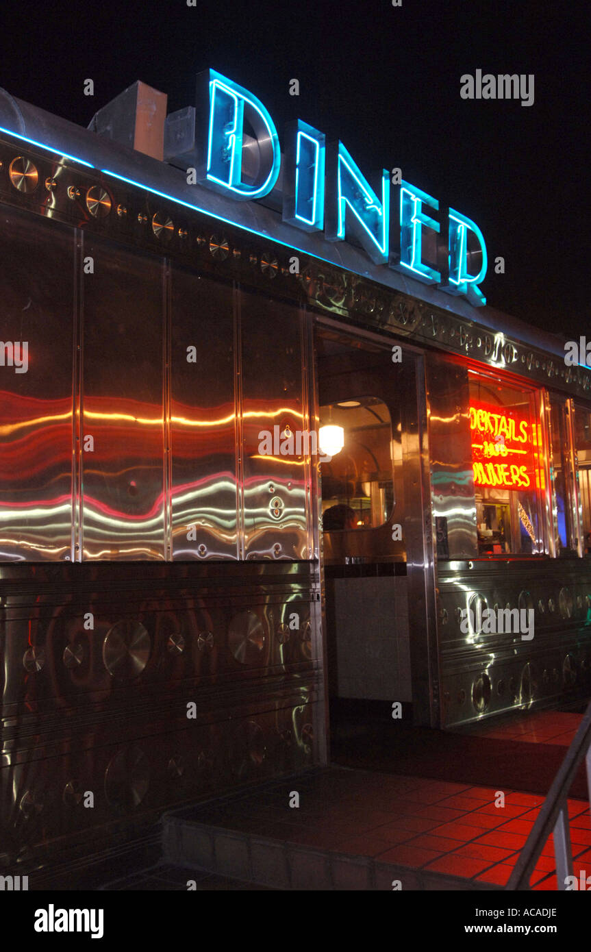 11th Street Diner At Night Art Deco Area South Beach Miami Florida Usa