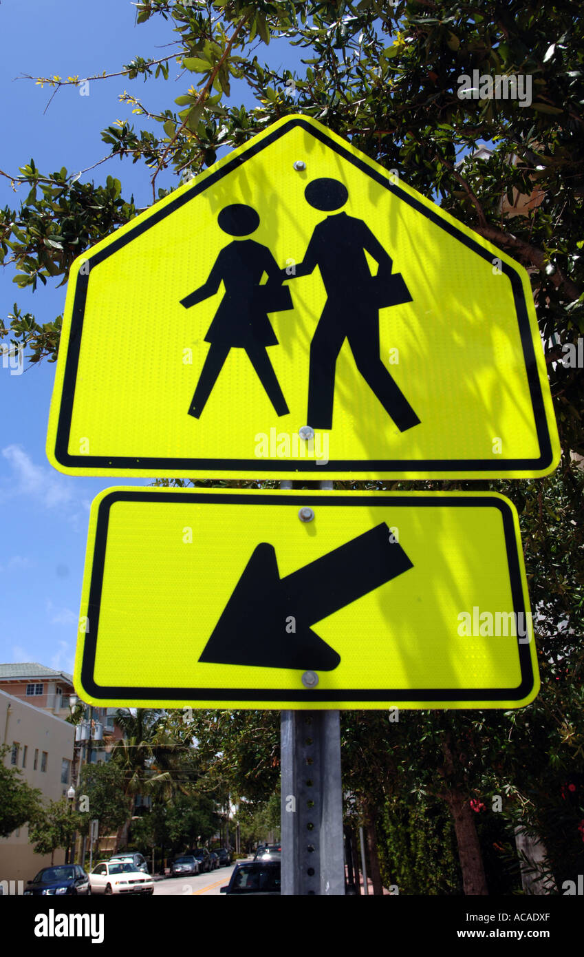 Crossing Point Rally Sign Road crossing point sign Art Deco area South Beach Miami Florida USA ...