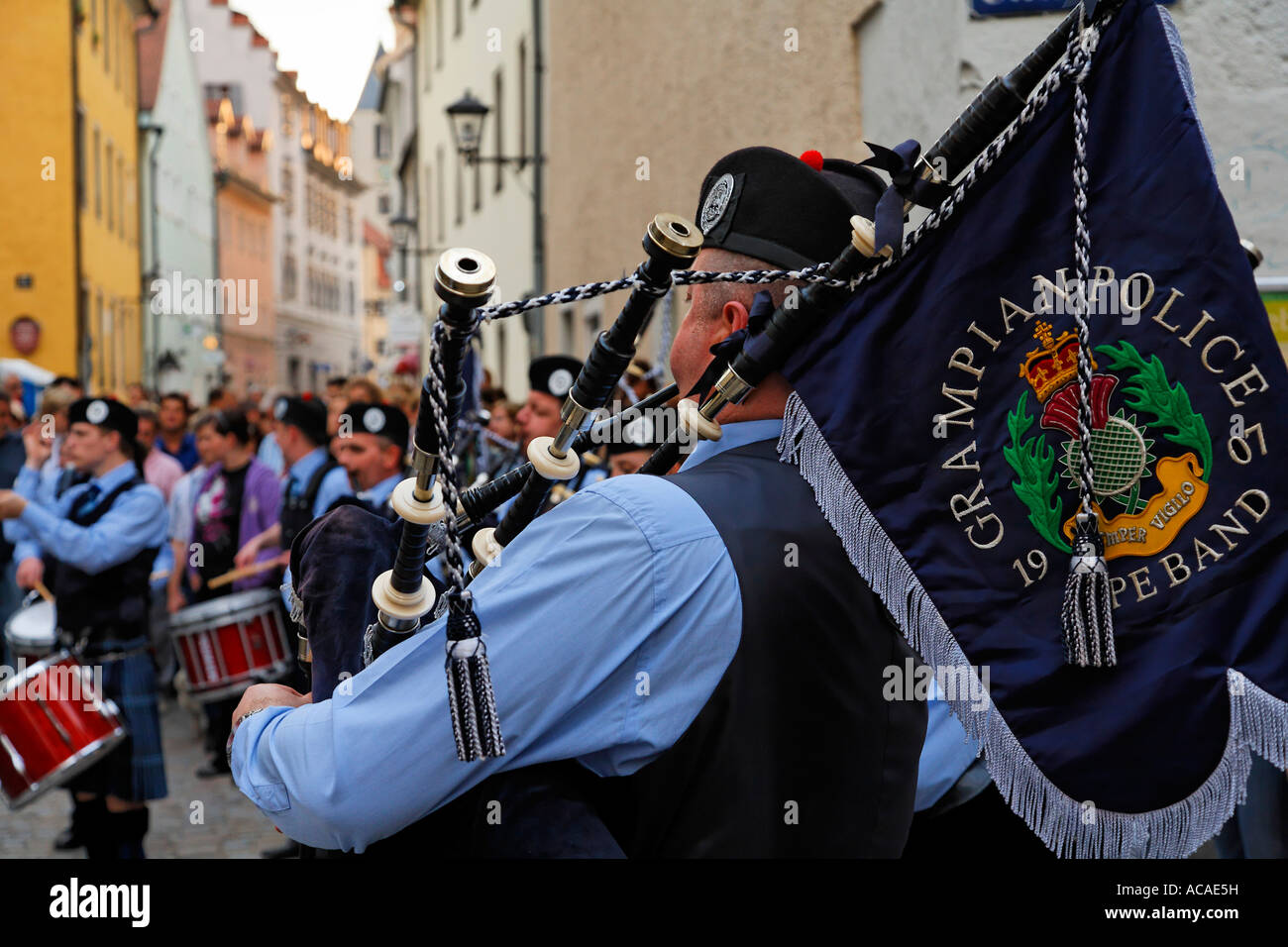 Scottish bagpipes group Grampian Police, Buergerfest festival, Regensburg, Upper Palatinate, Bavaria, Germany Stock Photo