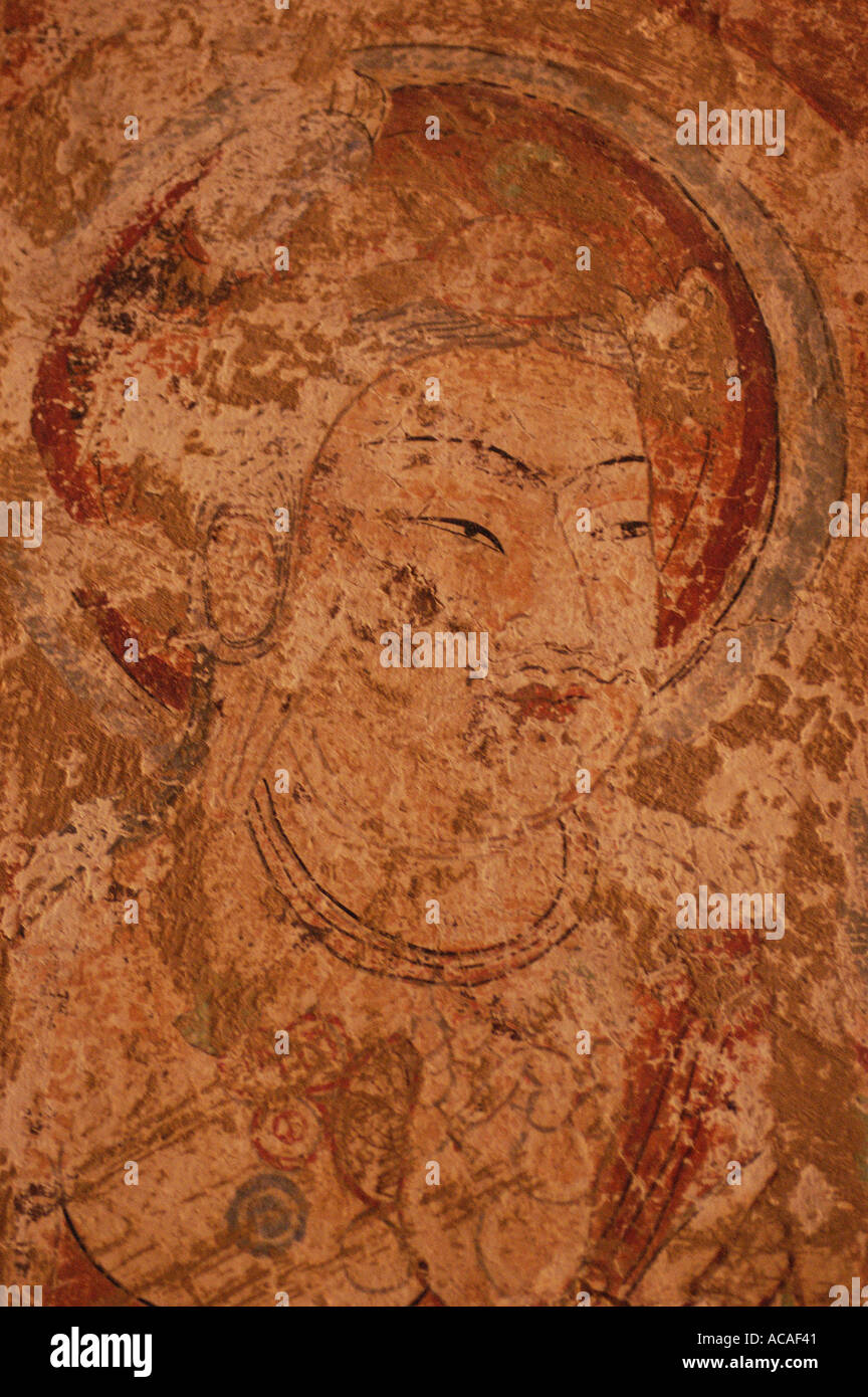 Buddhist wall murals in Bezeklik Caves Turpan Xinjiang Province China