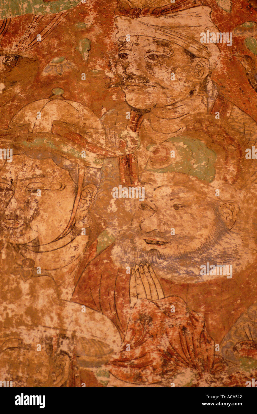 Buddhist wall murals in Bezeklik Caves Turpan Xinjiang Province China