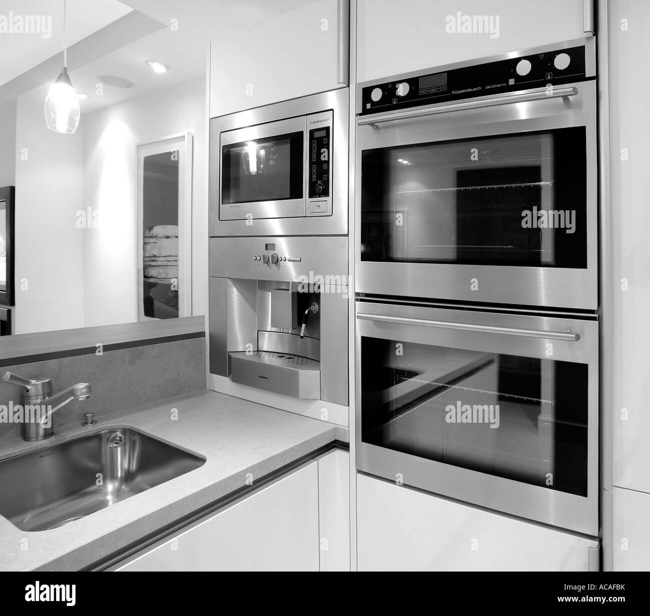 Modern Kitchen, Kitchen, oven, cooker, sink, steel, clean, hygenic, house Stock Photo