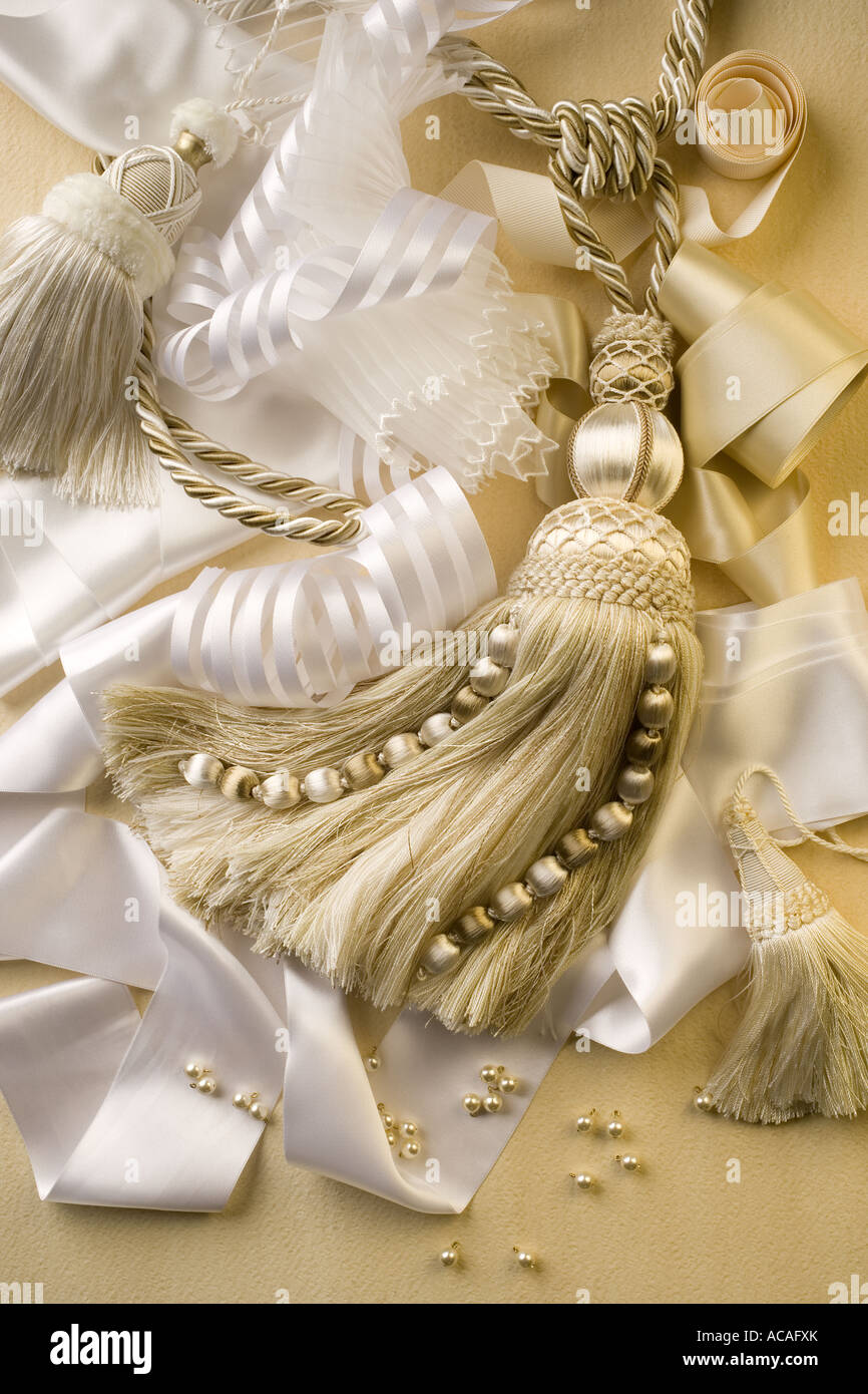 Fabric, Ribbons, Tassles, Tie backs,bows,ribbons and bows Stock Photo