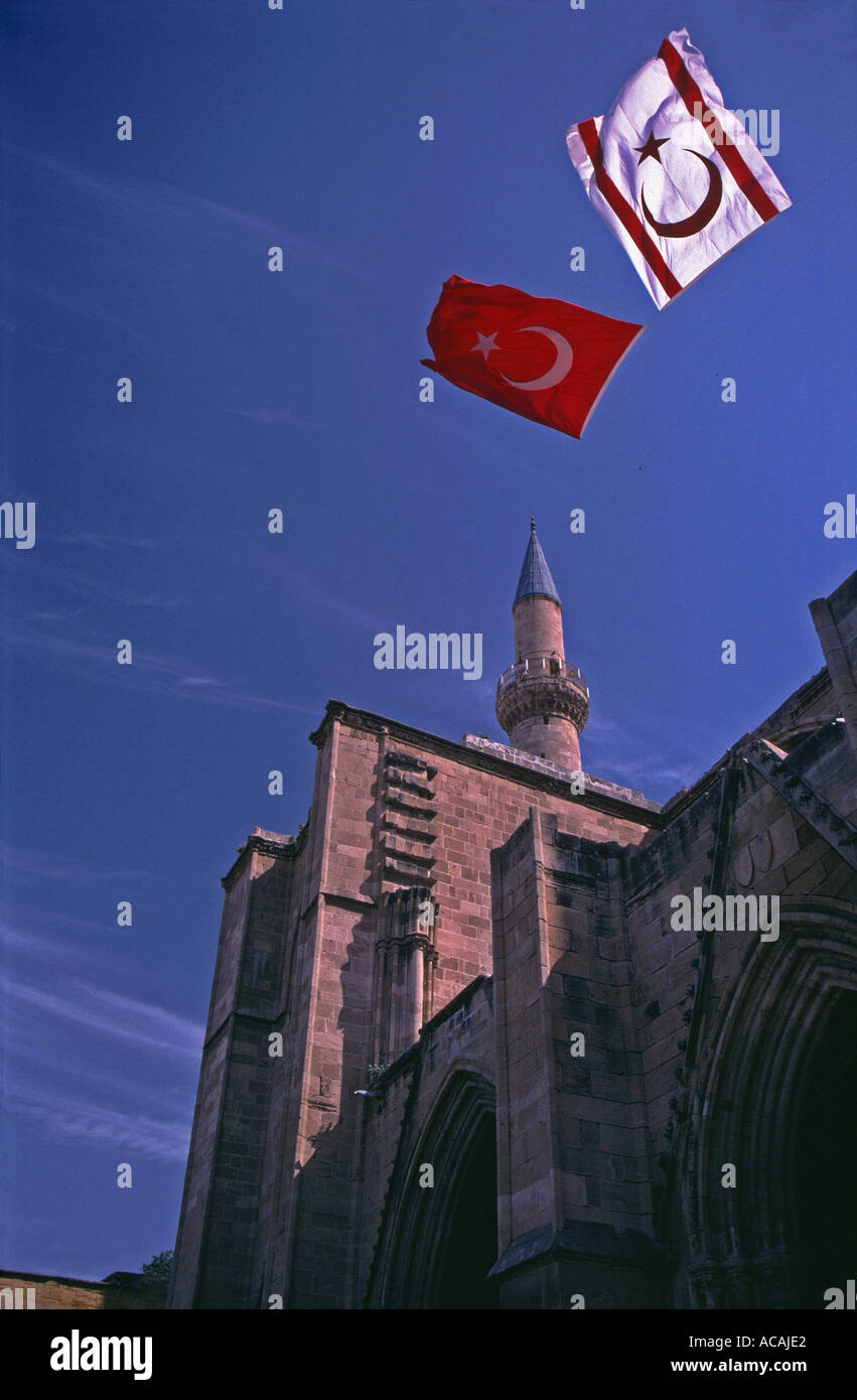 North Cyprus Nicosia red Turkish Flag and white Turkish Cypriot flag