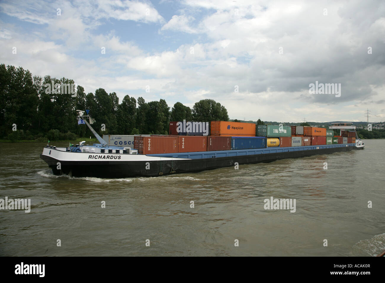Container ship at the Rhine Rhineland-Palatinate Germany Europa Stock Photo