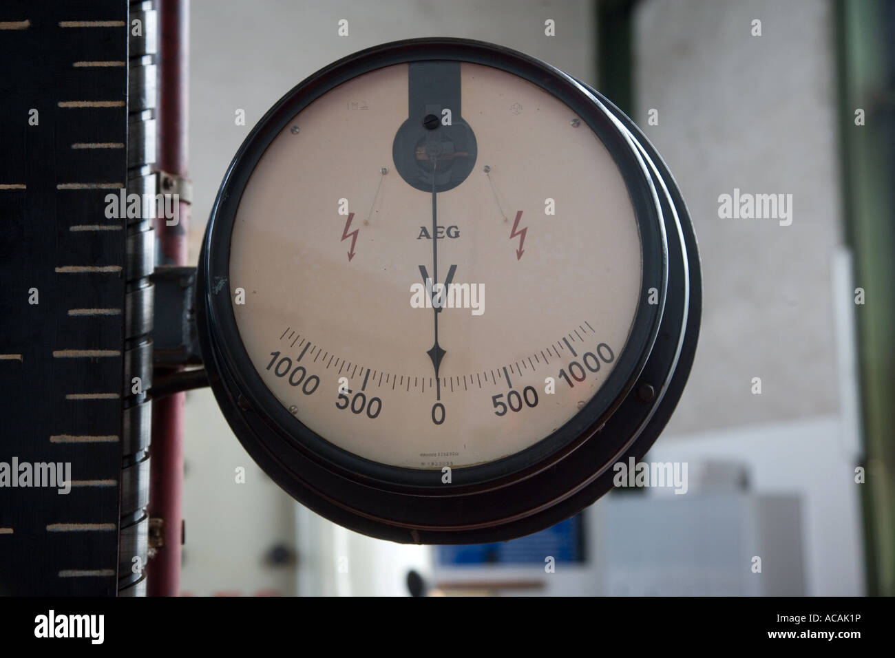 Voltmeter in the engine house of the iron ore mine 'Konrad'. Salzgitter, Lower Saxonia, Germany Stock Photo