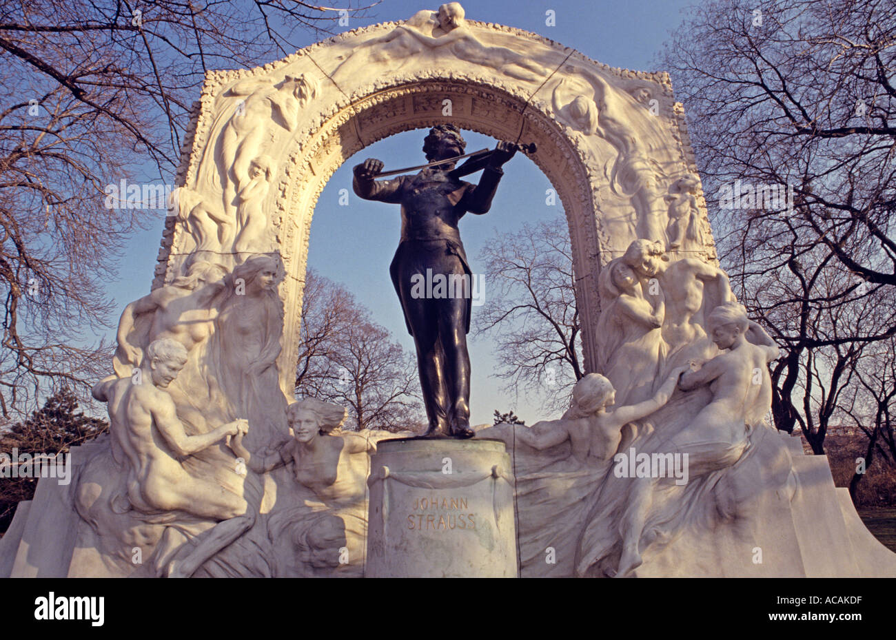 Statue of Johann Strauss famous composer of waltzes in early spring Vienna Austria Stock Photo