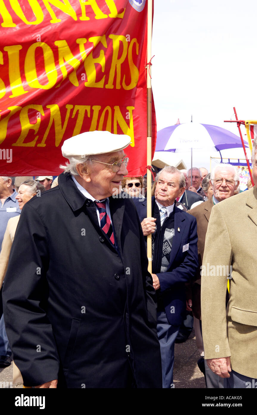 The annual Pensioners Association Conference march through Blackpool UK lead by former trade  union leader  the late Jack Jones Stock Photo