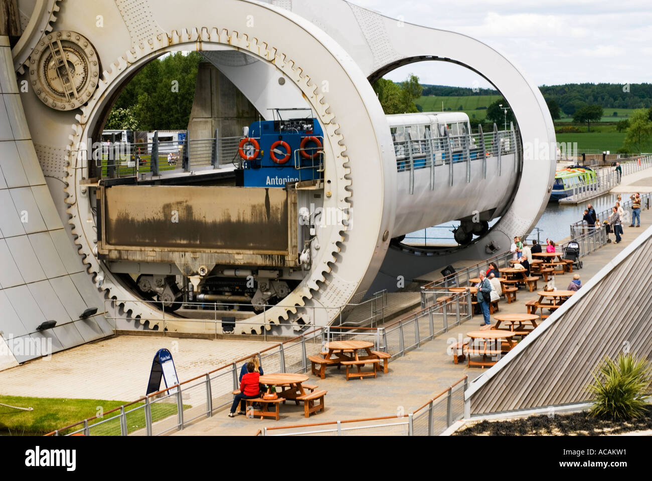 Detail of rotating structure of the Falkirk Wheel which is designed to connect the Forth and Clyde Canal to the Union Canal Stock Photo