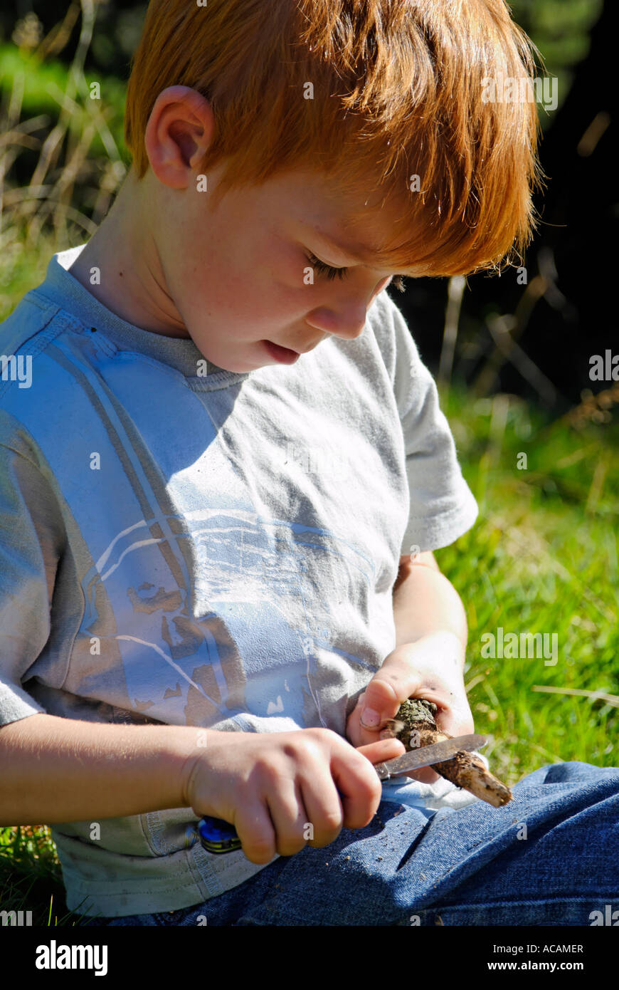 Boy carving Stock Photo