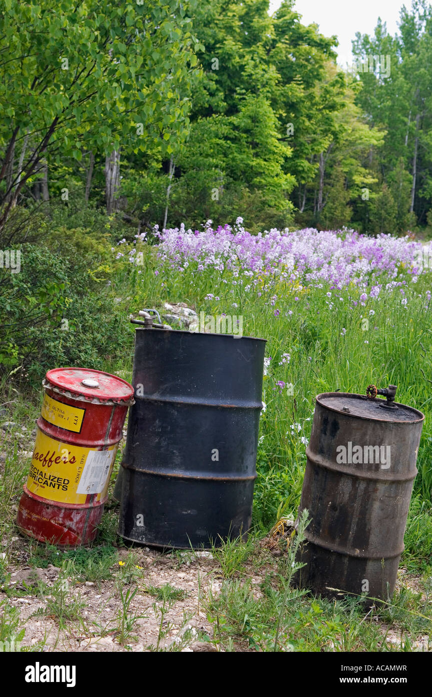 Industrial Garbage Dumped in Forest Meadow Wisconsin Stock Photo